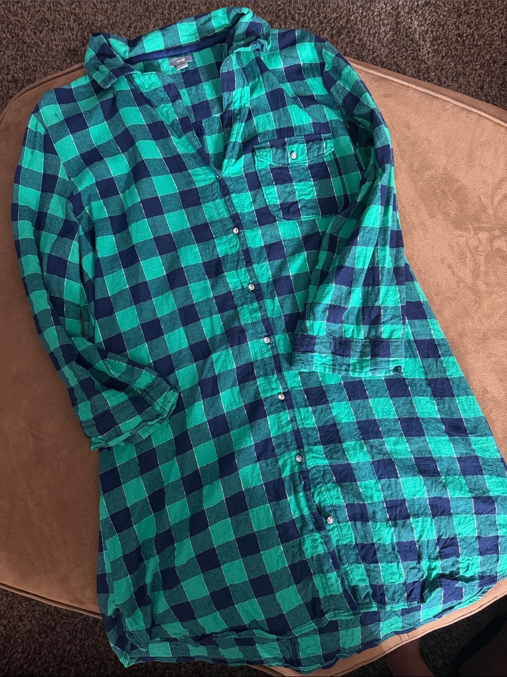aerie Green & Navy Plaid Sleep Shirt